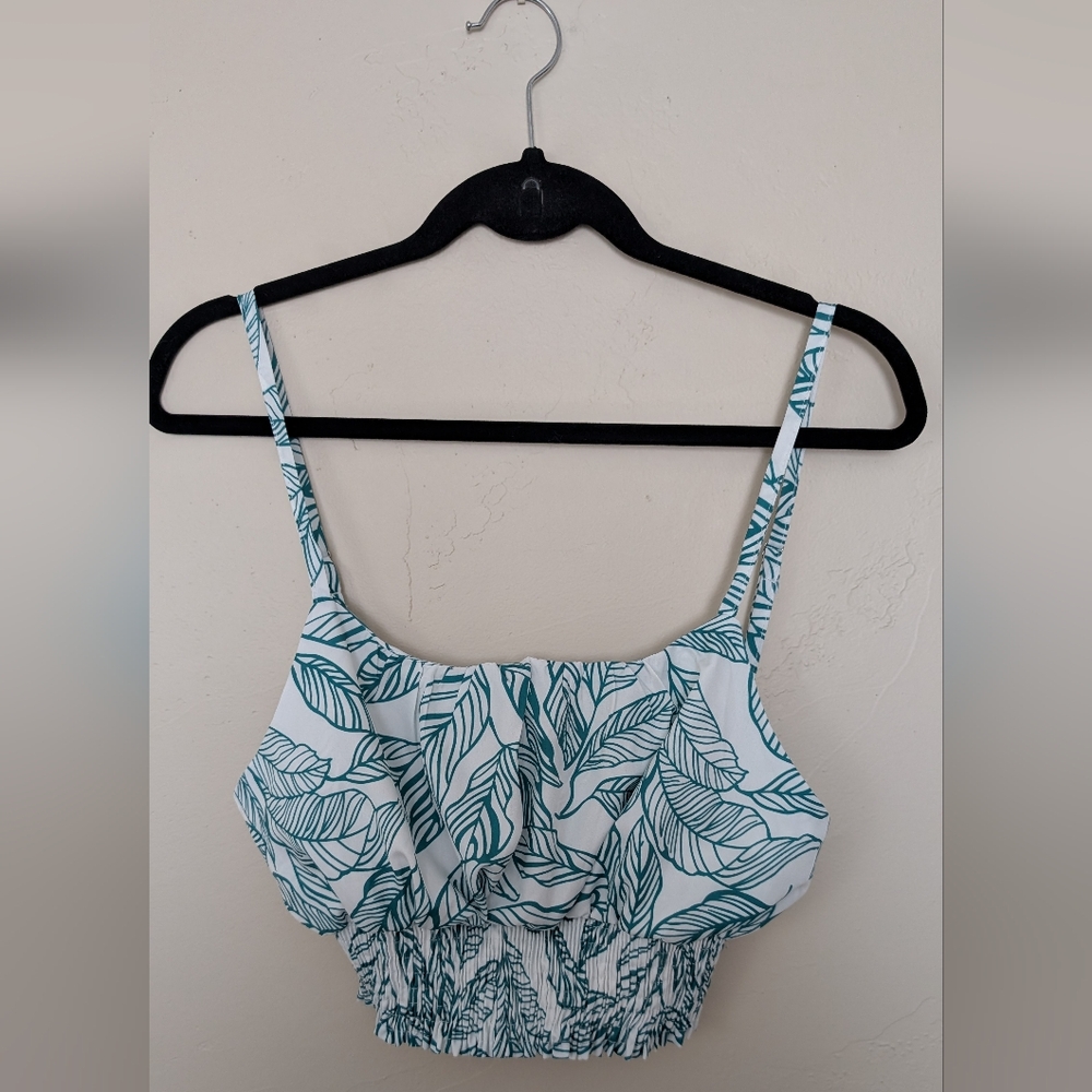 Crop Top Smocked Tropical Palm Print Summer Women's XL